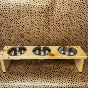 Triple Bowl Wooden Raised Feeder